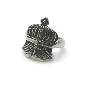 Stainless Steel Wings Crown Biker Ring